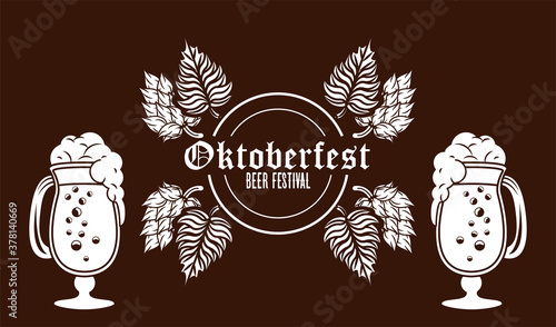 oktoberfest celebration festival poster with beers cups