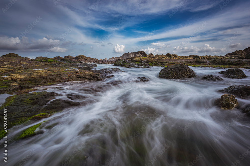 Sea wave flowing view in long exposure shot