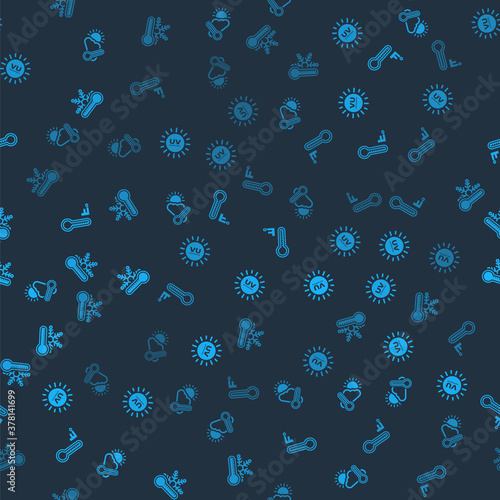 Set Thermometer and cloud, sun, UV protection, Meteorology thermometer and with snowflake on seamless pattern. Vector.