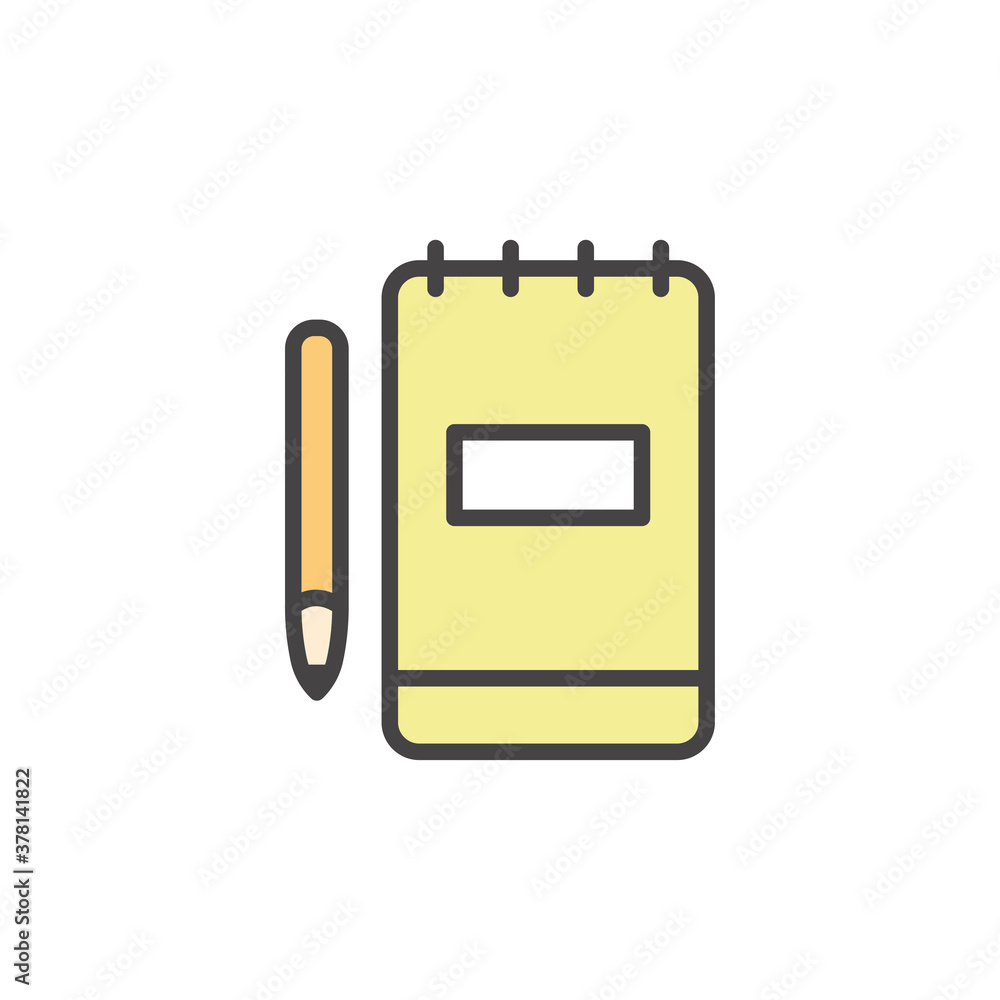 Obraz premium Notebook icon with pencil isolated on white background. Vector illustration