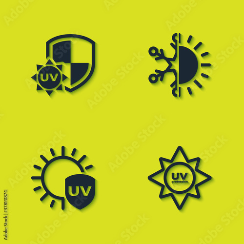 Set UV protection, , and Sun and snowflake icon. Vector.