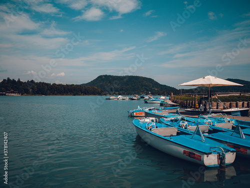 Blue boats on lake Faaker