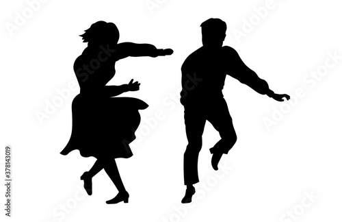 Beautiful couple dancing silhouette vector