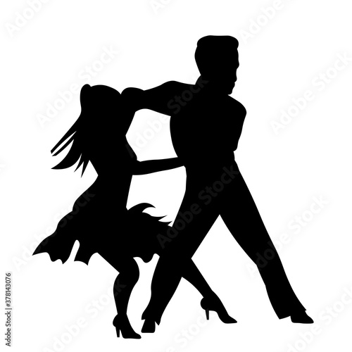 Couple dancing silhouette vector illustration. Man and woman isolated on white background.
