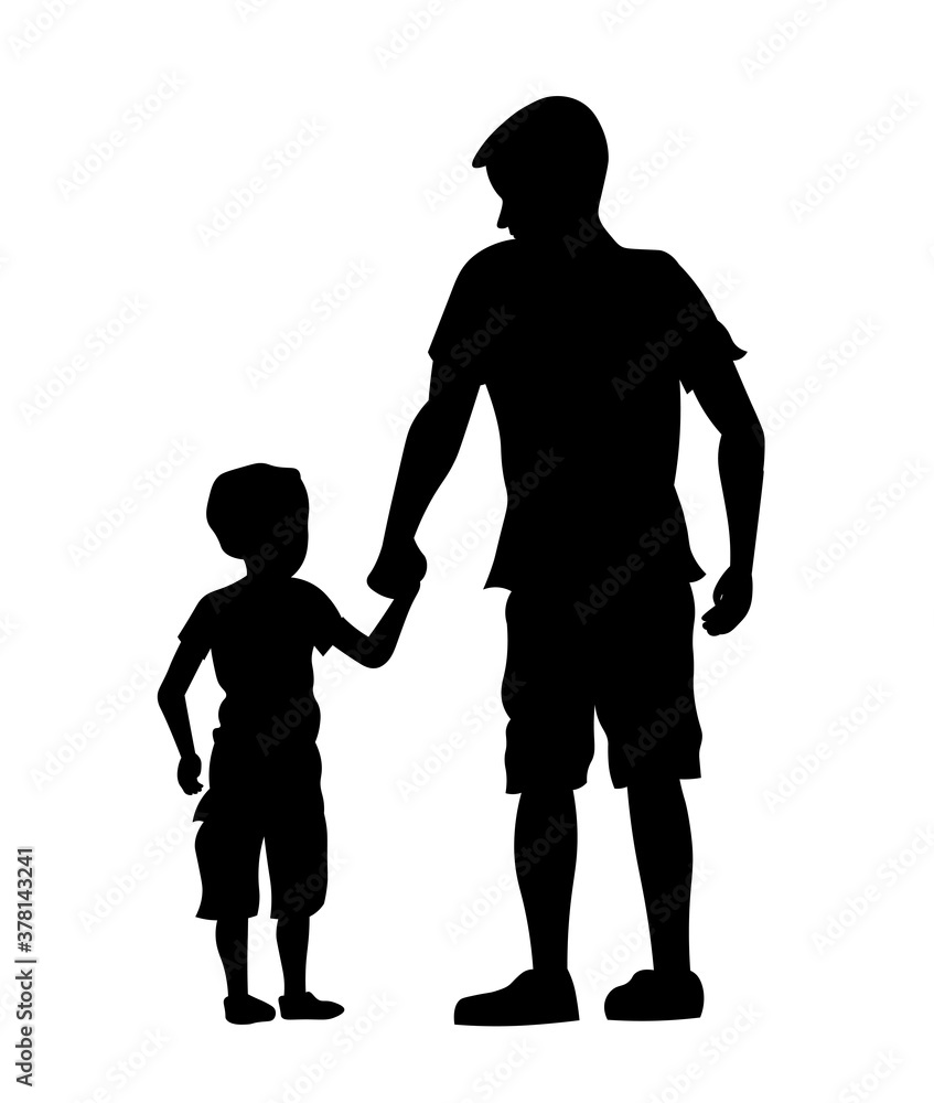 Father and son vector silhouette