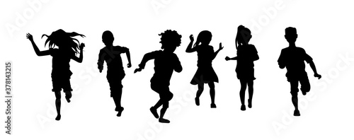 Children running silhouette vector illustration