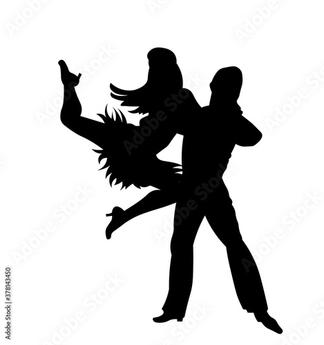 Couple dancing silhouette vector illustration. Man and woman isolated on white background.