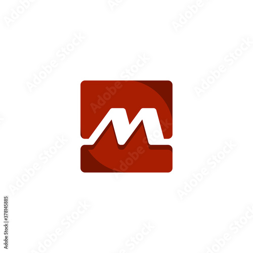 letter m logo in red square with shadow on corners