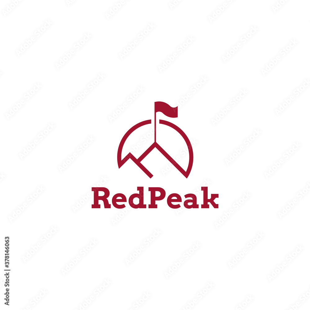 Fototapeta premium two peaks with an arc and a flag on top