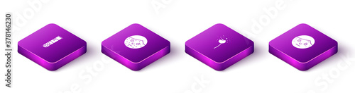 Set Isometric Test tube and flask, Face with psoriasis or eczema, Flower producing pollen and Man excessive sweating icon. Vector.