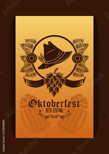 oktoberfest celebration festival with tyrolean hat and jars beers