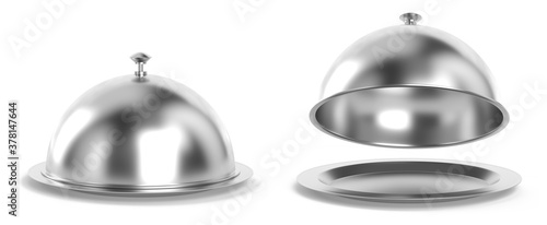 Silver cloche set 3d rendering