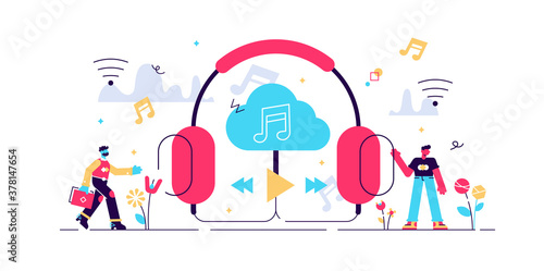 Streaming music vector illustration. Flat tiny