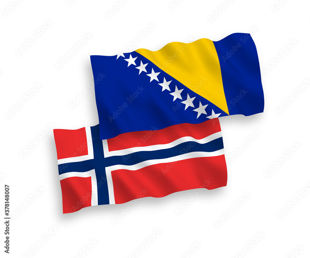 Flags of Norway and Bosnia and Herzegovina on a white background Flags of Norway and Bosnia and Herzegovina on a white background