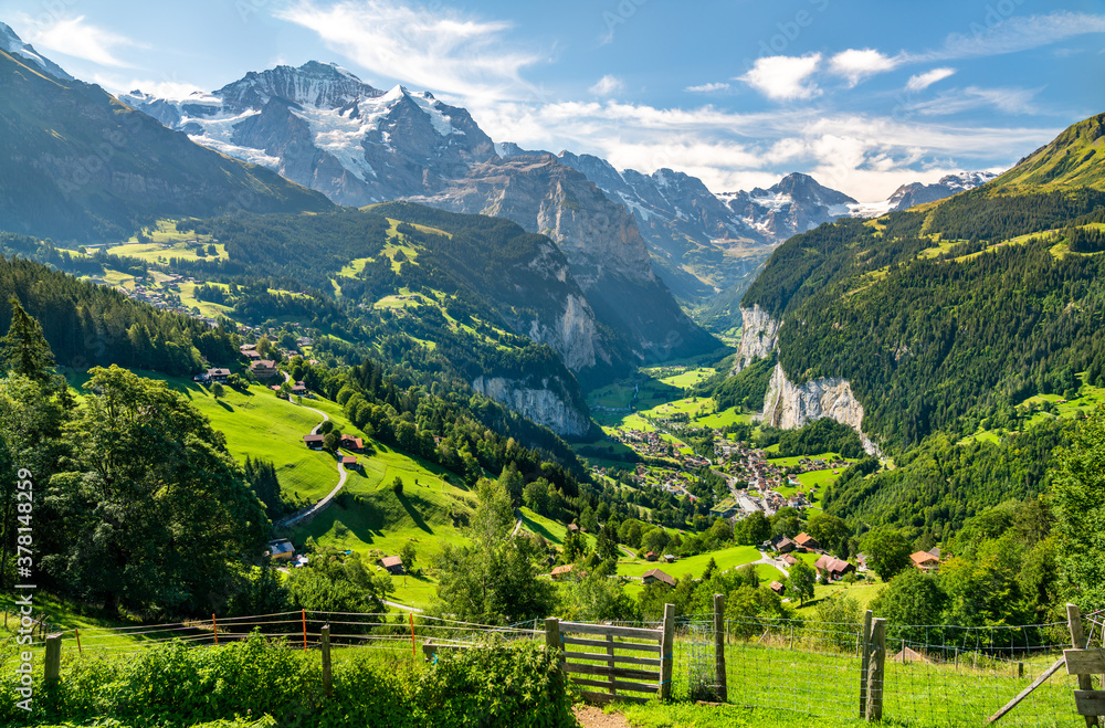 View of the Lauterbrunnen valley in Swiss Alps View of the Lauterbrunnen valley in Swiss Alps