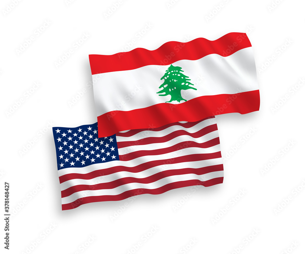 Flags of Lebanon and America on a white background Flags of Lebanon and America on a white background