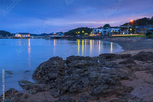 Paihia, New Zealand, a small holiday town in the Bay of Islands, at night