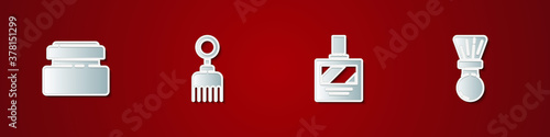 Set Cream or lotion cosmetic tube, Hairbrush, Aftershave and Shaving icon. Vector.