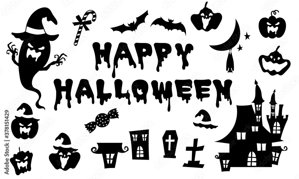 黒のハロウィンフレーム枠のベクターイラスト素材セット 黒のハロウィンフレーム枠のベクターイラスト素材セット