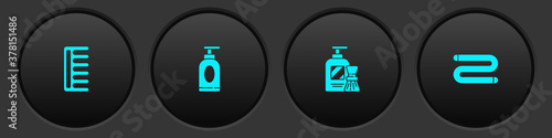 Set Hairbrush, Cream or lotion cosmetic tube, Shaving gel foam and and Towel icon. Vector.