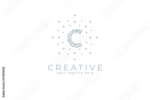 Initial C logo, letter C from circle particle combination , flat design logo template, vector illustration