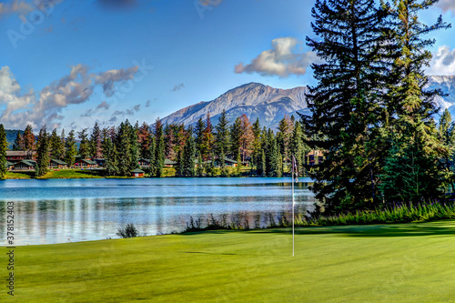 The golf course at Jasper Park Lodge in the Rocky Moountains photo