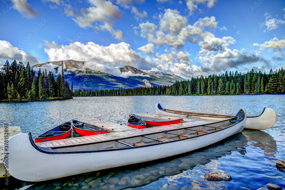 The waterfront amenities at Jasper Park Lodge in the Canadian Rockies The waterfront amenities at Jasper Park Lodge in the Canadian Rockies