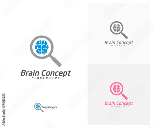 Brain Search Logo design vector template. Think idea concept. Brainstorm power thinking brain icon Logo.