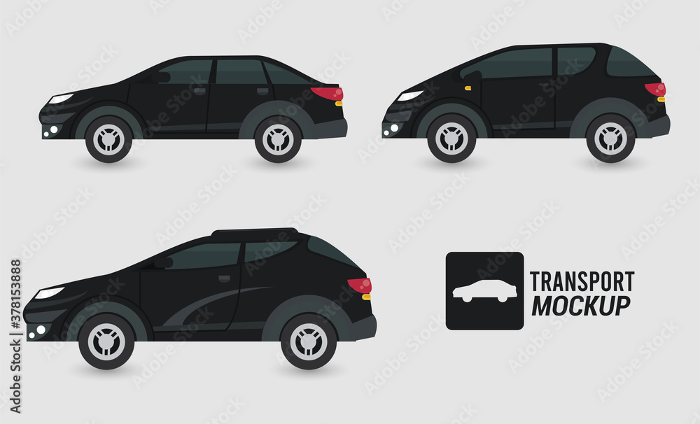 mockup cars color black isolated icons