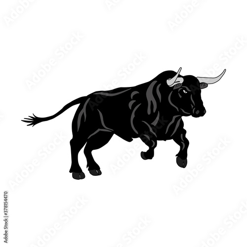 Black bull running  on a white background. Chinese calendar. New year s symbol - 2121. Year Of The Bull.