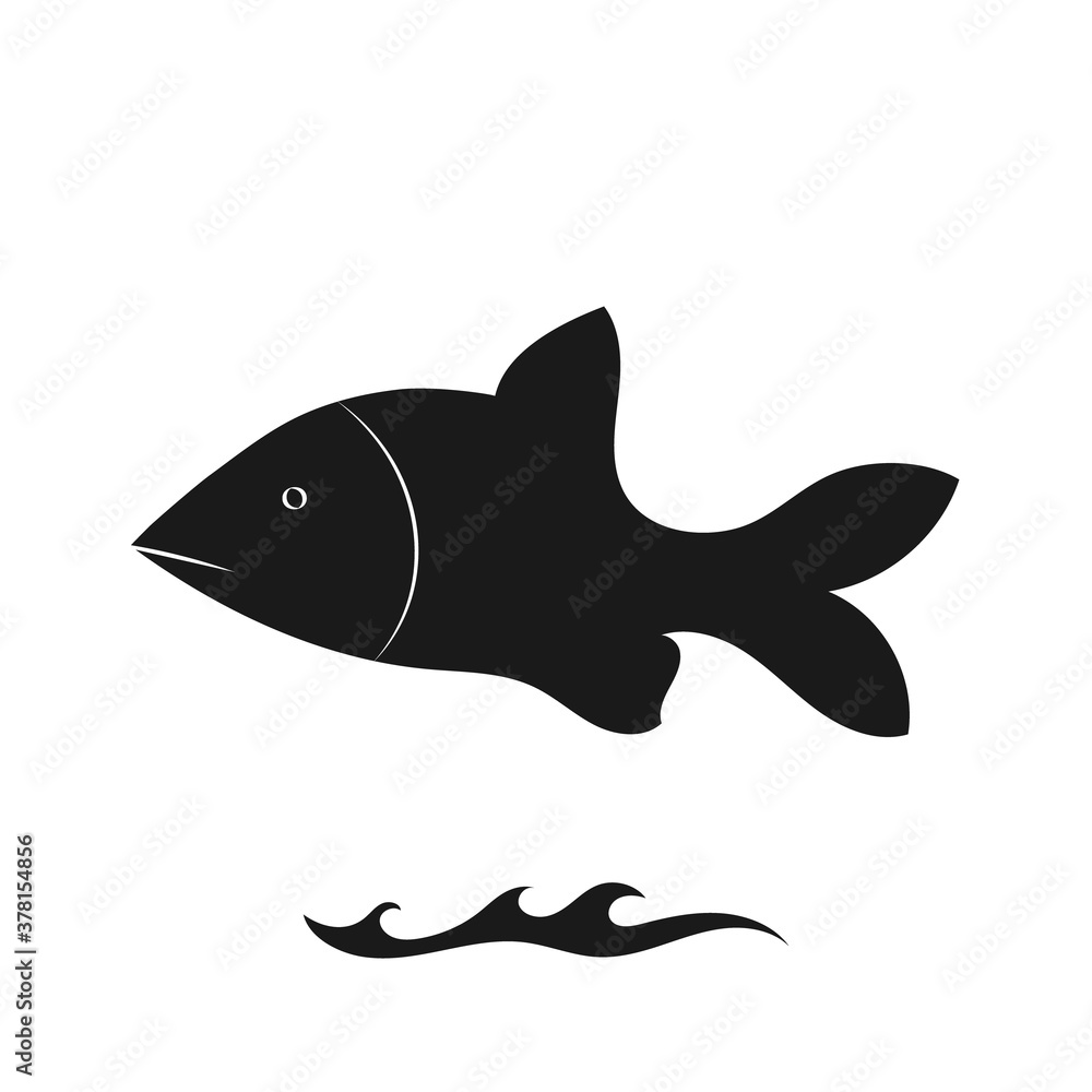 Obraz premium Fish icon, hand drawn black silhouette in flat style, vector. White background
