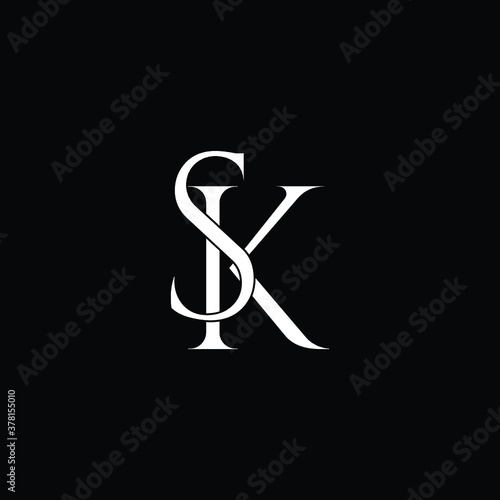 Initial Letter SK KS Intersected Monogram Logo in black and white color.