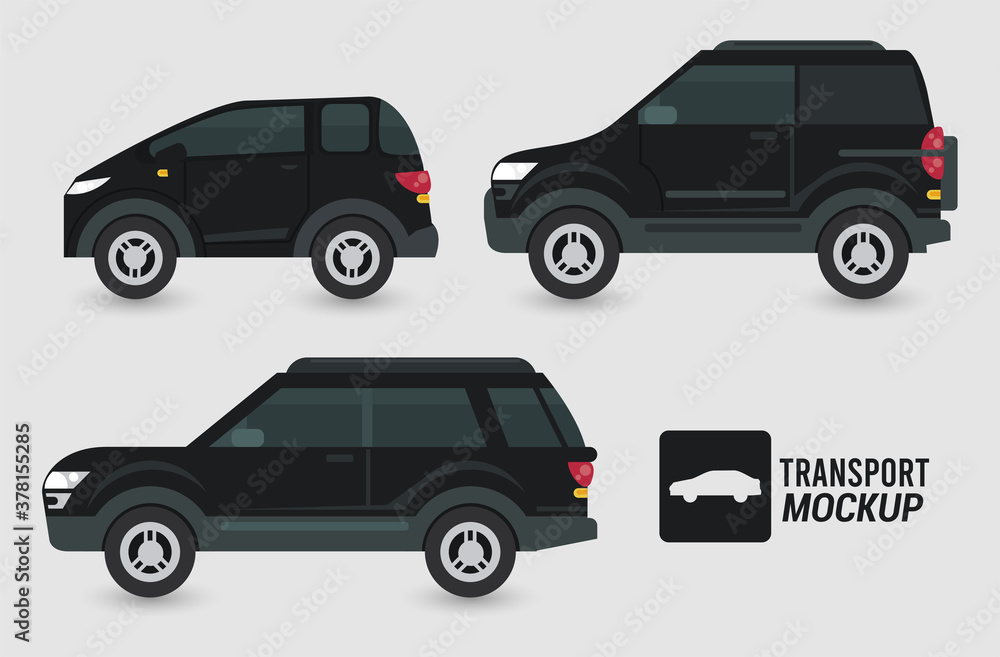 mockup cars color black isolated icons