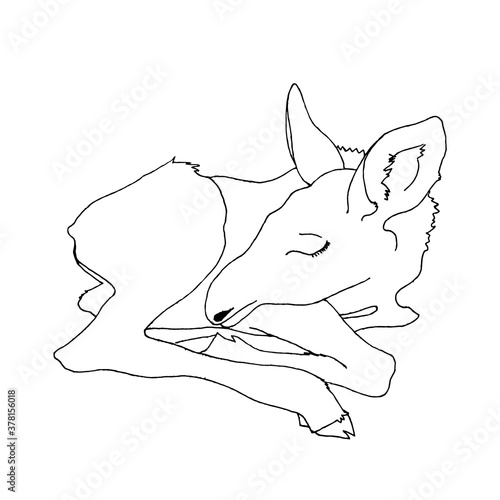 Baby moose lying asleep hand drawn sketch , vector illustration isolated