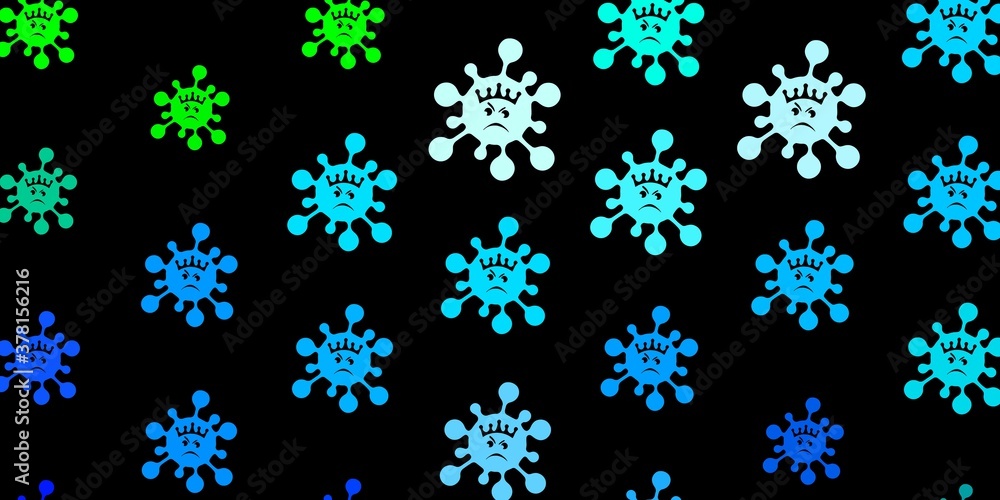 Dark blue, green vector backdrop with virus symbols. Dark blue, green vector backdrop with virus symbols.
