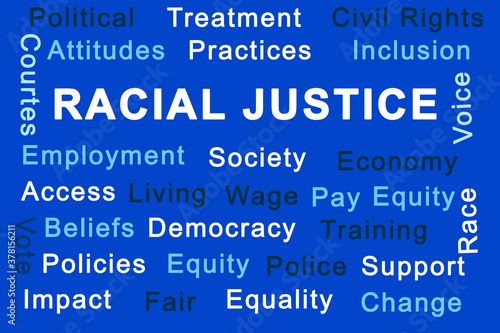 Racial justice words on blue background
