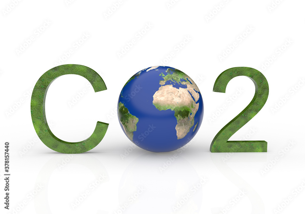 Chemical symbol CO2 for carbon dioxide in green Chemical symbol CO2 for carbon dioxide in green