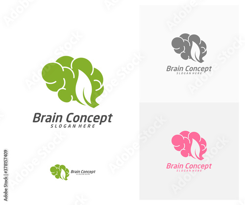 Nature Brain Logo design vector template. Think idea concept. Brainstorm power thinking brain icon Logo.