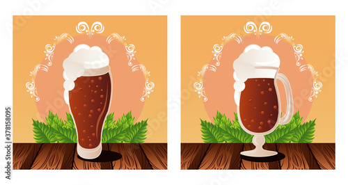 oktoberfest celebration festival poster with beers cups
