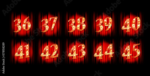 Gold numbers 36-45. Vector illustration photo