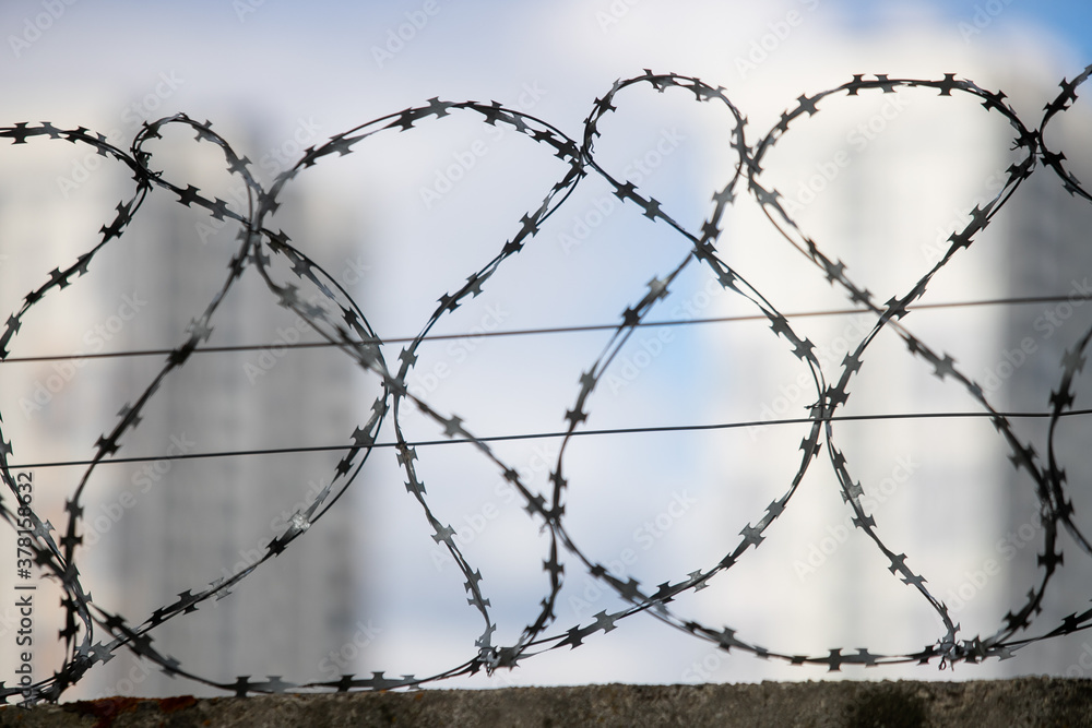 barbed wire on a fence, close up barbed wire on a fence, close up