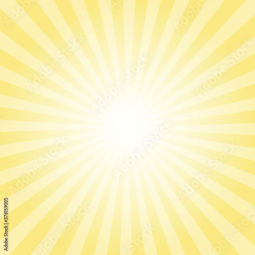 Sunburst background. Clover Lime yellow radiate sun beam burst effect. Sunbeam light flash boom. Sunrise glow burst. Solar radiance glare, retro design illustration.