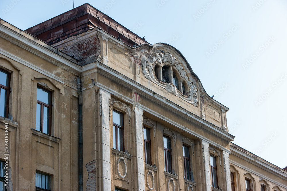 20'th Century European old building facade with decaying ornaments
