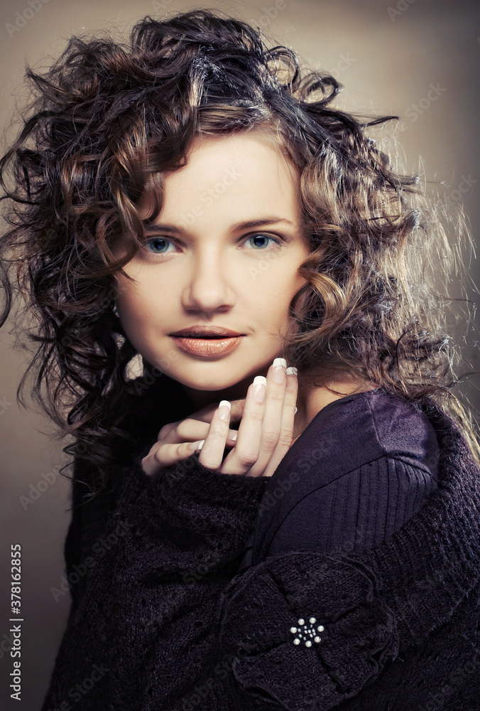 beautiful young woman with curly hair beautiful young woman with curly hair
