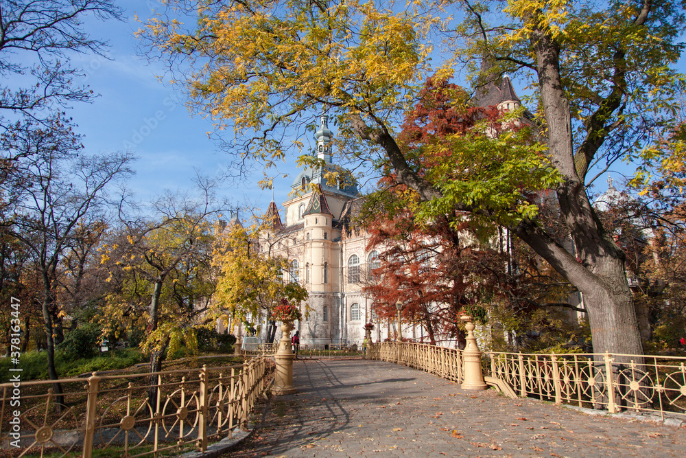 Budapest, Hungary. Autumn park and castle. Amazing cityscape in Europe
