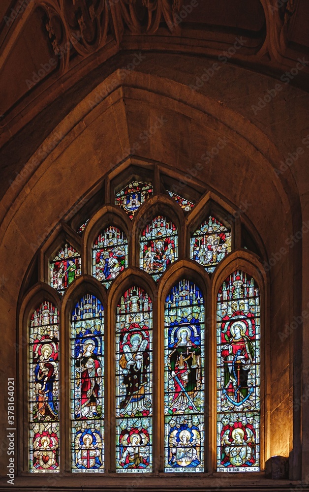 stained glass window in a church in the city of Bath in the united kingdom