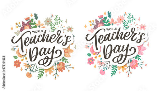 Happy Teacher's day inscription. Greeting card with calligraphy. Hand drawn lettering. Typography for invitation, banner, poster or clothing design. Vector quote.