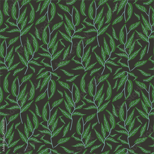 Exotic tropical vrctor background with hawaiian plants and flowers. Seamless indigo tropical pattern with monstera and sabal palm leaves, guzmania flowers. photo