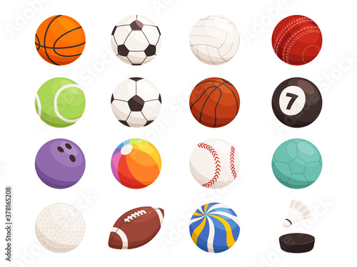 Set of balls for different sports. Sports equipment for football, basketball, handball and other games
