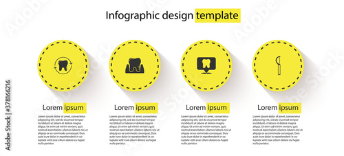 Set Tooth whitening, , Dental clinic location and floss. Business infographic template. Vector.